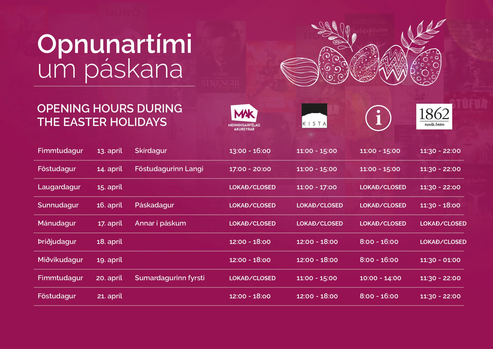 Opnunartími um páskana