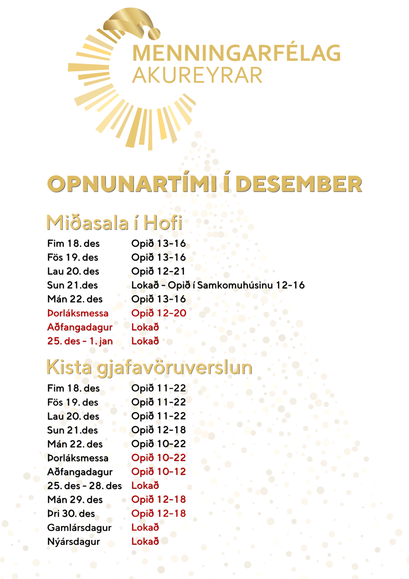 Opnunartími í desember