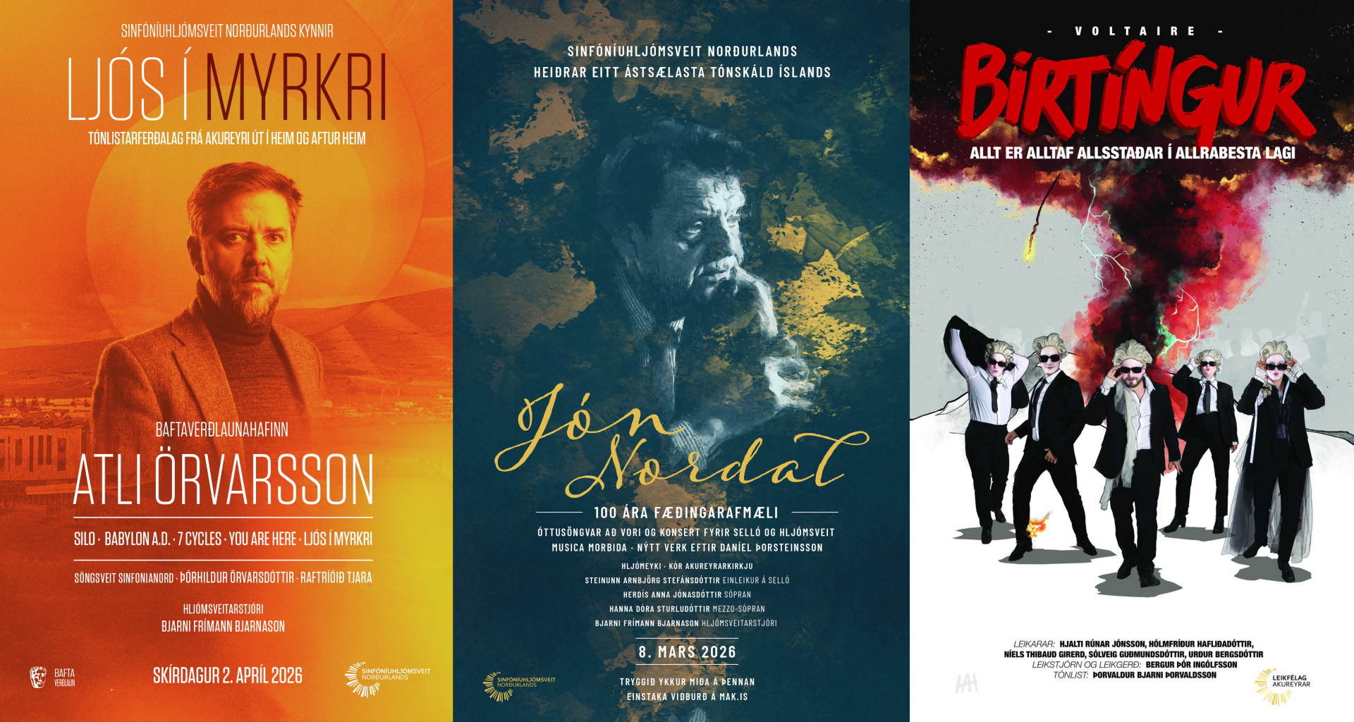 Sinfóníuhljómsveit Norðurlands spilar tónlist eftir fjögur íslensk tónskáld á þremur mismunandi viðb&hellip;